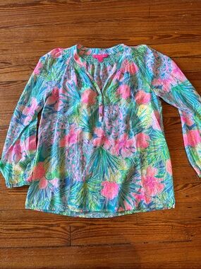 Lilly Pulitzer ElsaLong Sleeve Women's Top - Pink & Green small